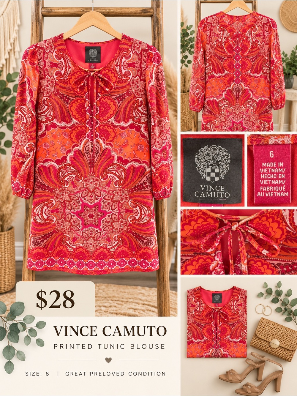 Vince Camuto Paisley Printed Tunic Dress Size 6